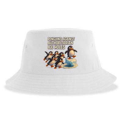 Penguins Against Authoritarian Ice Holes Sarcastic V-Neck  Sustainable Bucket Hat