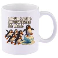 Penguins Against Authoritarian Ice Holes Sarcastic V-Neck  11oz C Handle Ceramic Mug