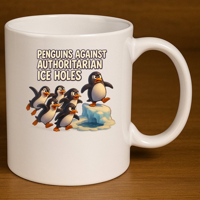 Penguins Against Authoritarian Ice Holes Sarcastic V-Neck  11oz C Handle Ceramic Mug