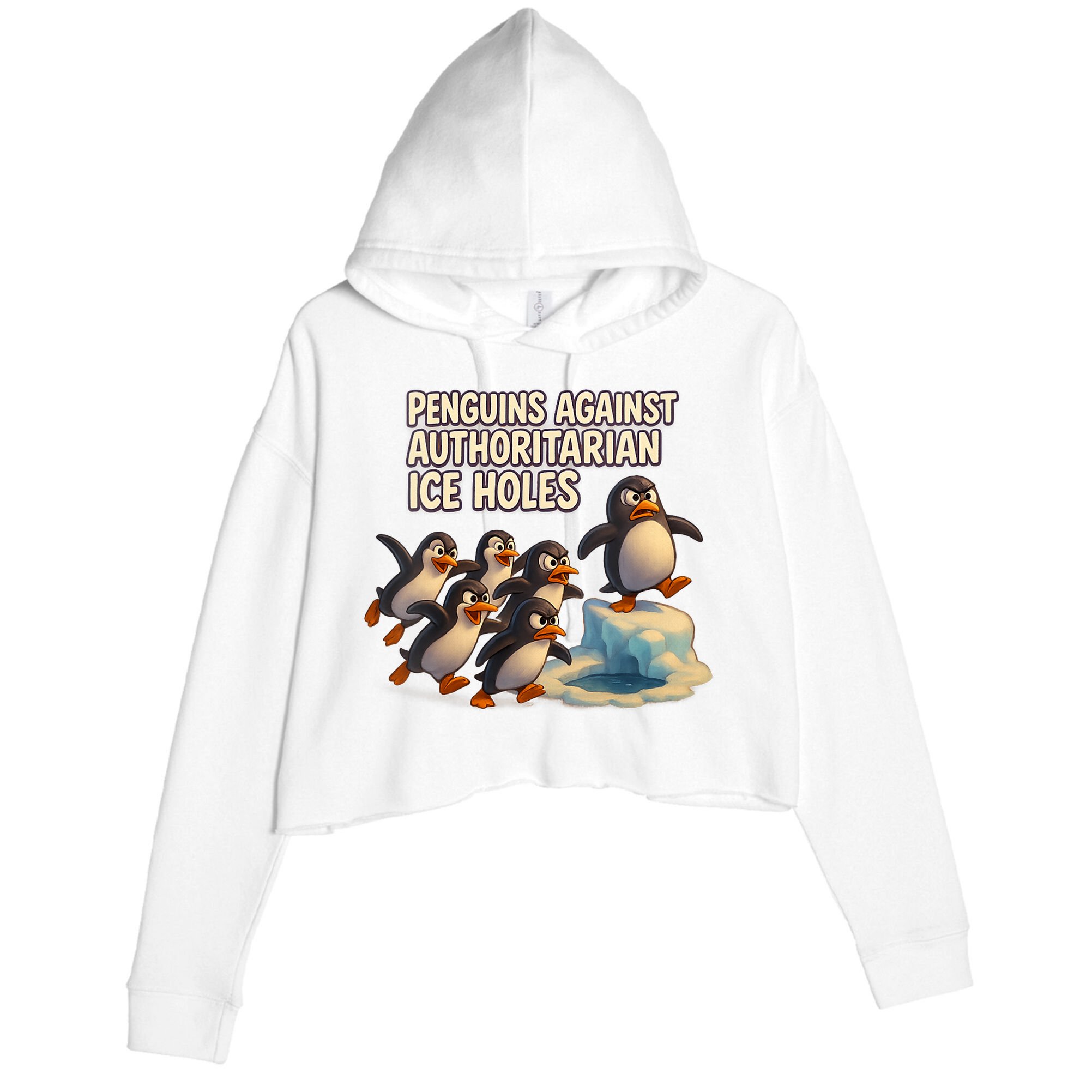 Penguins Against Authoritarian Ice Holes Sarcastic V-Neck  Crop Fleece Hoodie