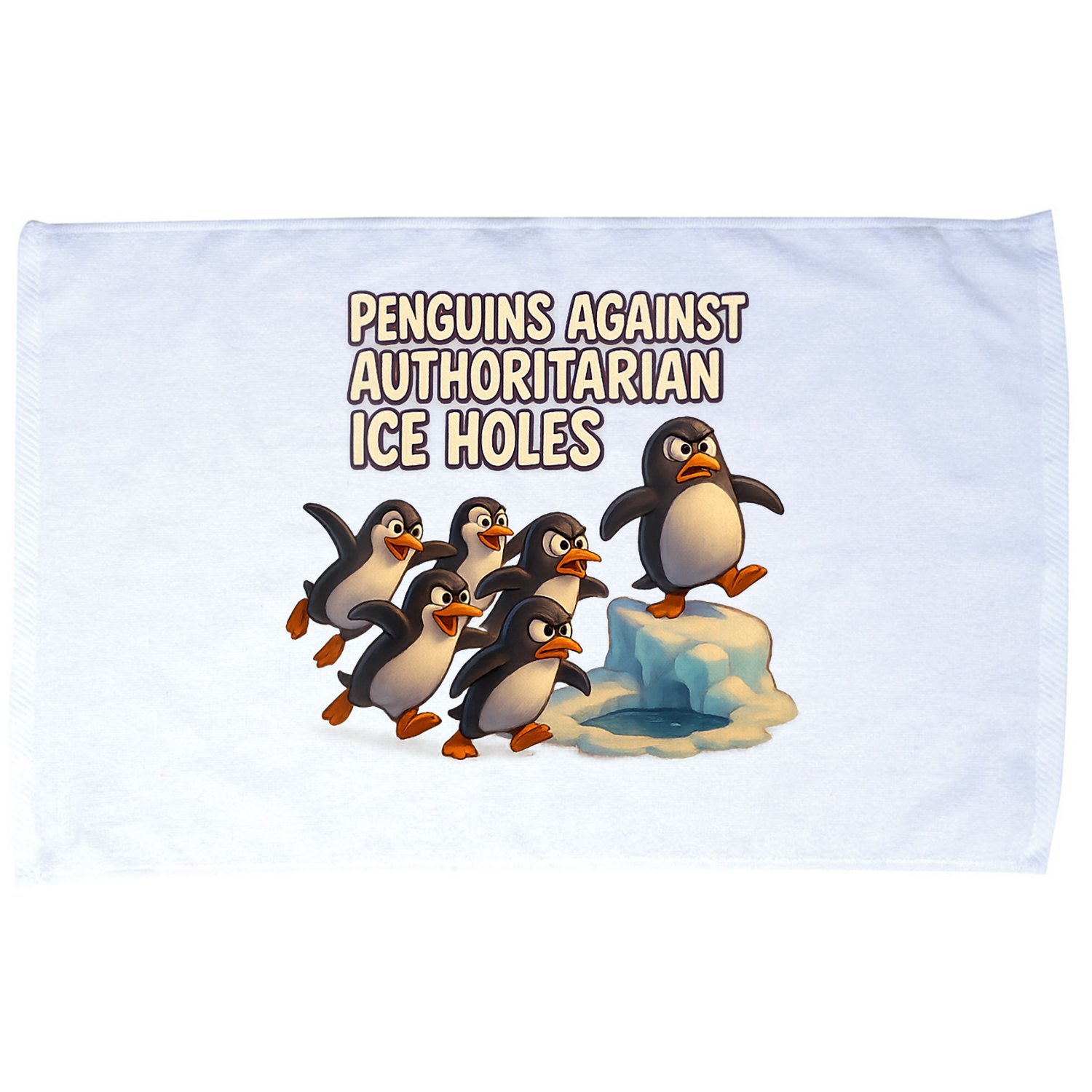 Penguins Against Authoritarian Ice Holes Sarcastic V-Neck  Microfiber Hand Towel