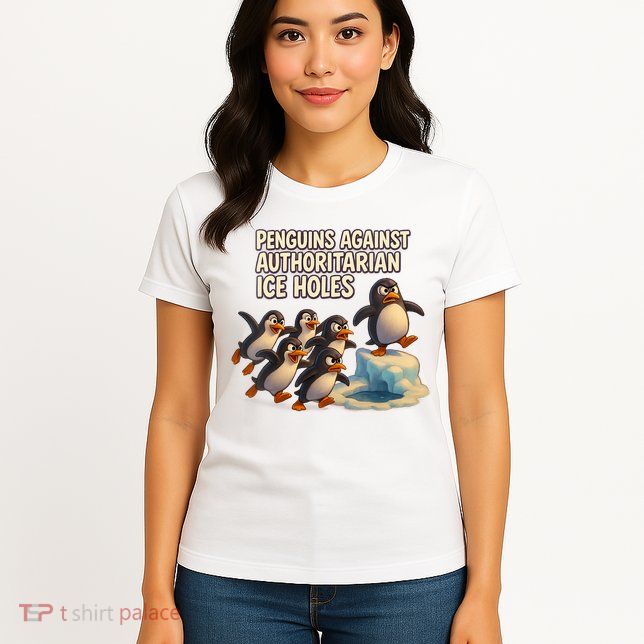 Penguins Against Authoritarian Ice Holes Sarcastic V-Neck  Womens T-Shirt