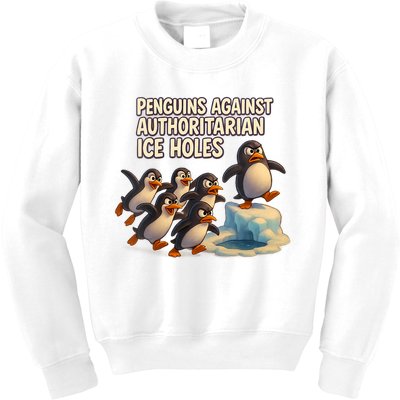 Penguins Against Authoritarian Ice Holes Sarcastic V-Neck  Kids Sweatshirt
