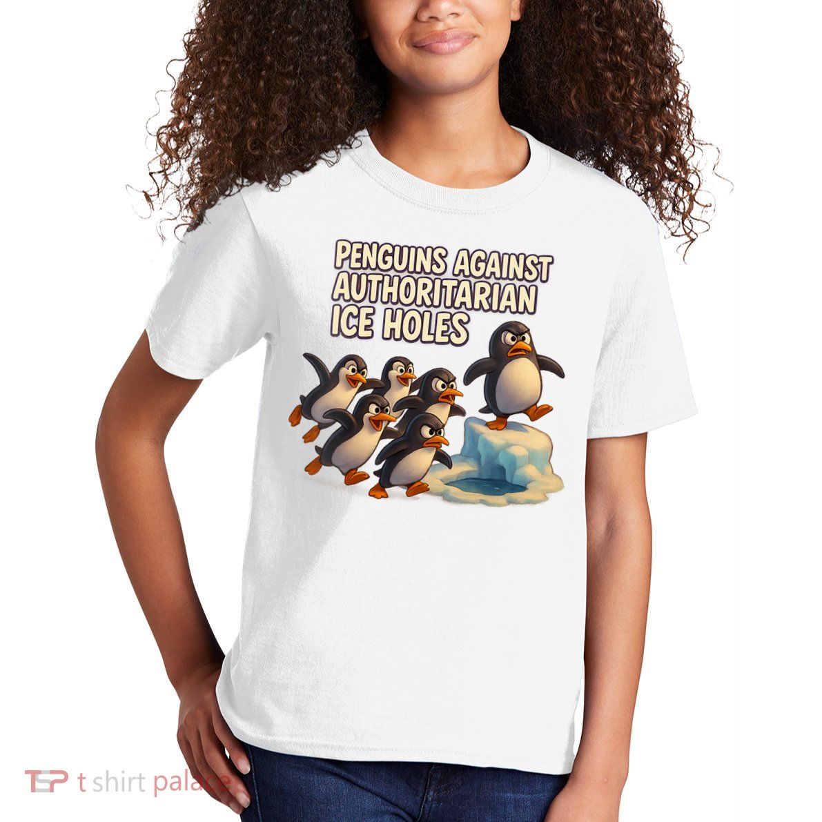 Penguins Against Authoritarian Ice Holes Sarcastic V-Neck  Kids T-Shirt
