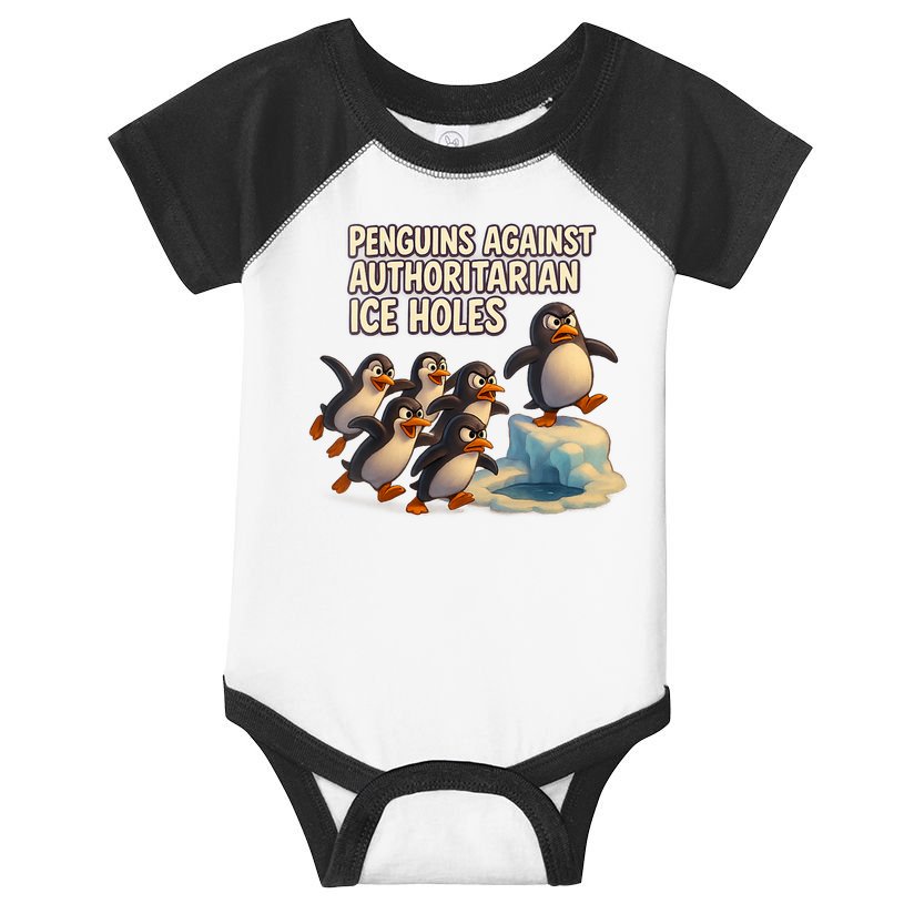 Penguins Against Authoritarian Ice Holes Sarcastic V-Neck  Infant Baby Jersey Bodysuit