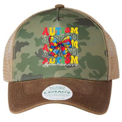 Puzzle Autism Awareness Coquette Bow Autism Awareness Day Legacy Tie Dye Trucker Hat