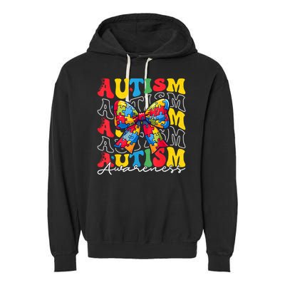 Puzzle Autism Awareness Coquette Bow Autism Awareness Day Garment-Dyed Fleece Hoodie