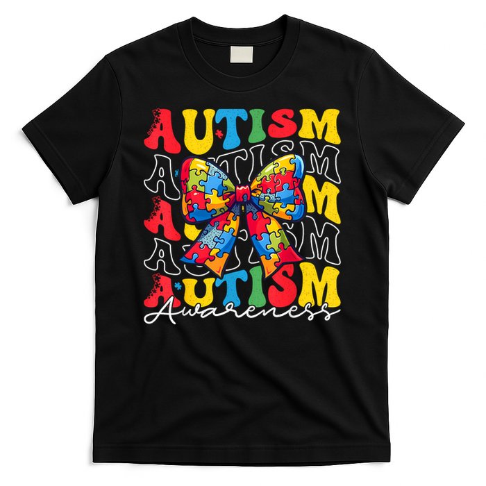 Puzzle Autism Awareness Coquette Bow Autism Awareness Day T-Shirt