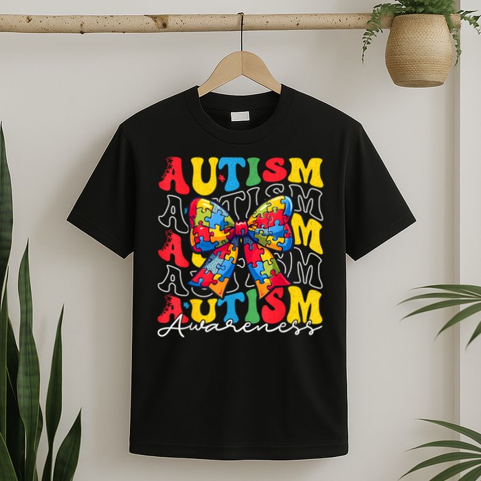 Puzzle Autism Awareness Coquette Bow Autism Awareness Day T-Shirt