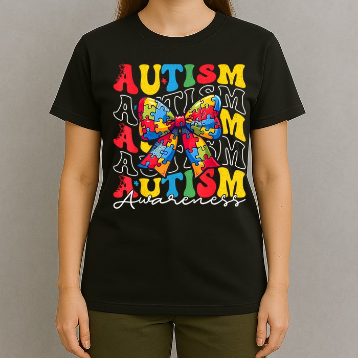 Puzzle Autism Awareness Coquette Bow Autism Awareness Day T-Shirt