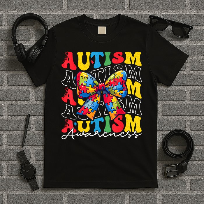 Puzzle Autism Awareness Coquette Bow Autism Awareness Day T-Shirt