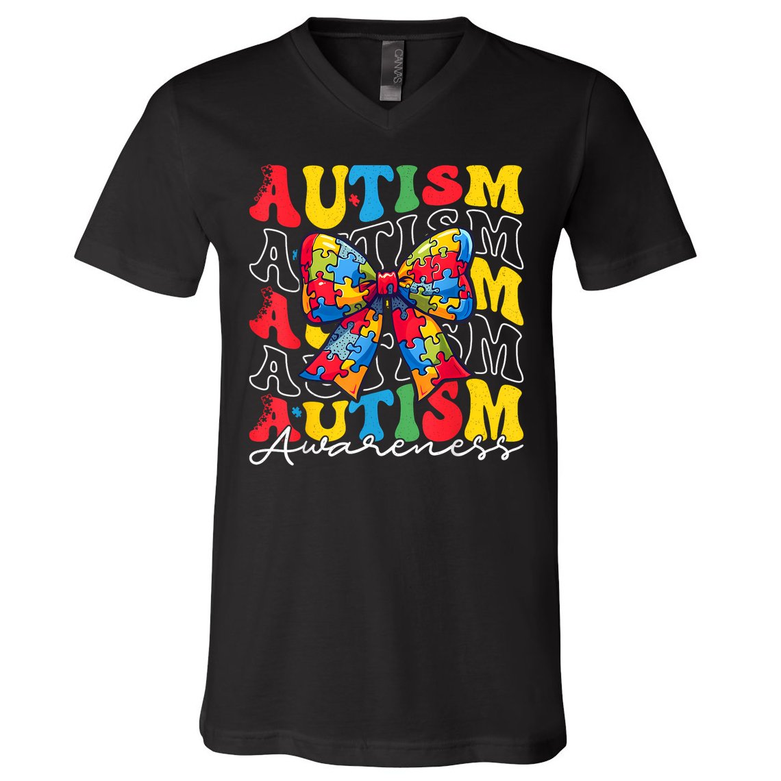Puzzle Autism Awareness Coquette Bow Autism Awareness Day V-Neck T-Shirt