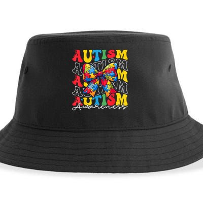 Puzzle Autism Awareness Coquette Bow Autism Awareness Day Sustainable Bucket Hat