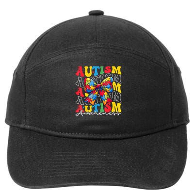 Puzzle Autism Awareness Coquette Bow Autism Awareness Day 7-Panel Snapback Hat