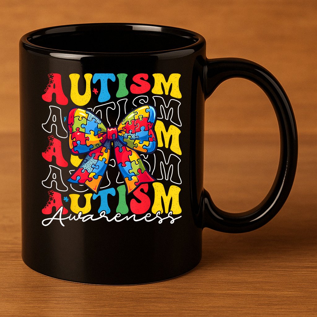 Puzzle Autism Awareness Coquette Bow Autism Awareness Day 11oz C Handle Ceramic Mug