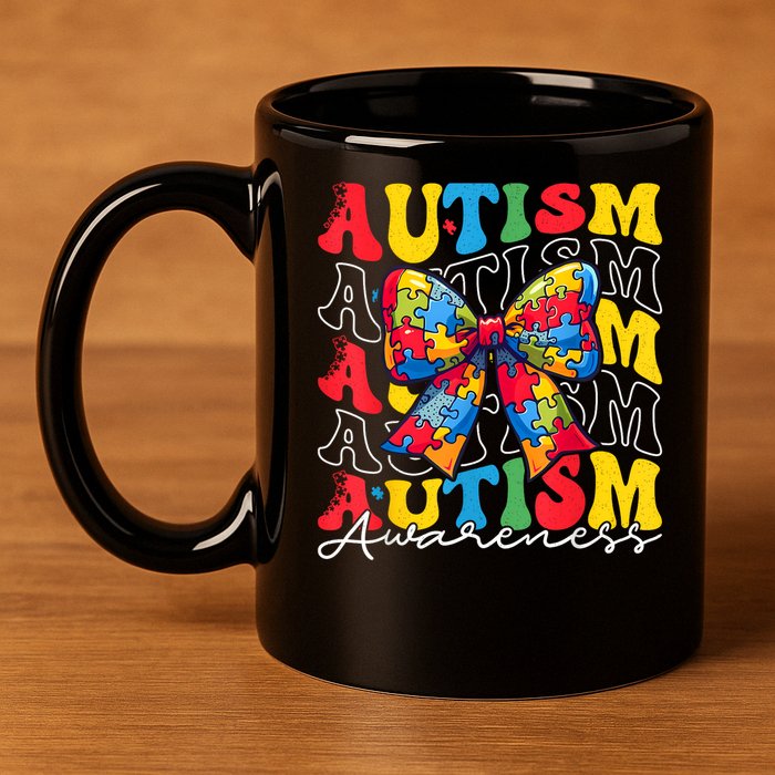 Puzzle Autism Awareness Coquette Bow Autism Awareness Day 11oz C Handle Ceramic Mug