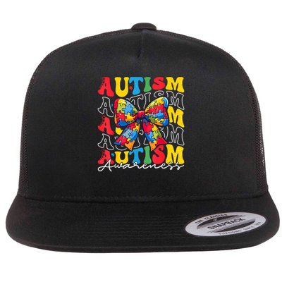 Puzzle Autism Awareness Coquette Bow Autism Awareness Day Flatbill Hat