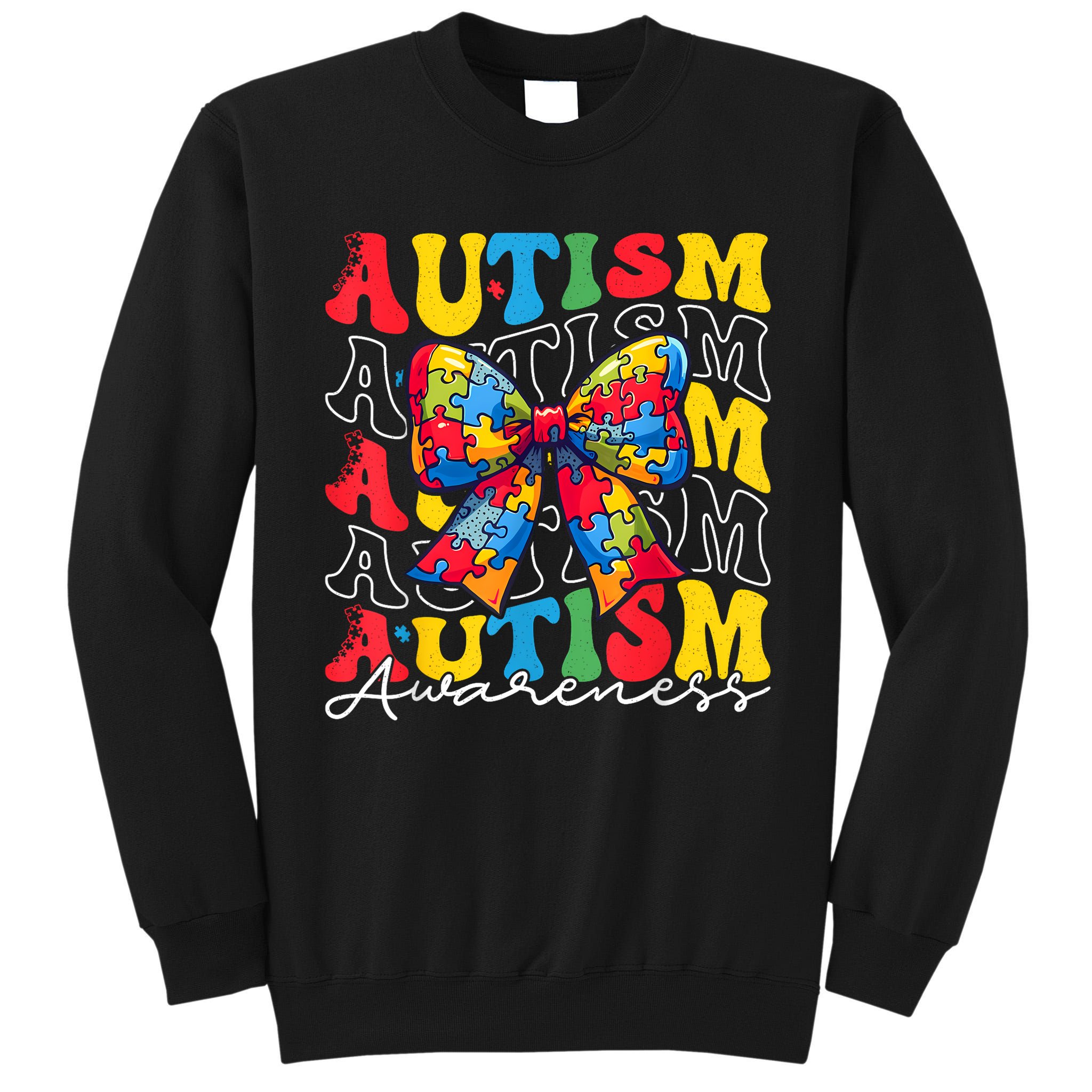 Puzzle Autism Awareness Coquette Bow Autism Awareness Day Tall Sweatshirt