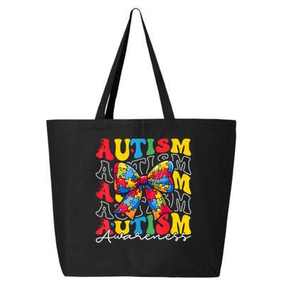 Puzzle Autism Awareness Coquette Bow Autism Awareness Day 25L Jumbo Tote