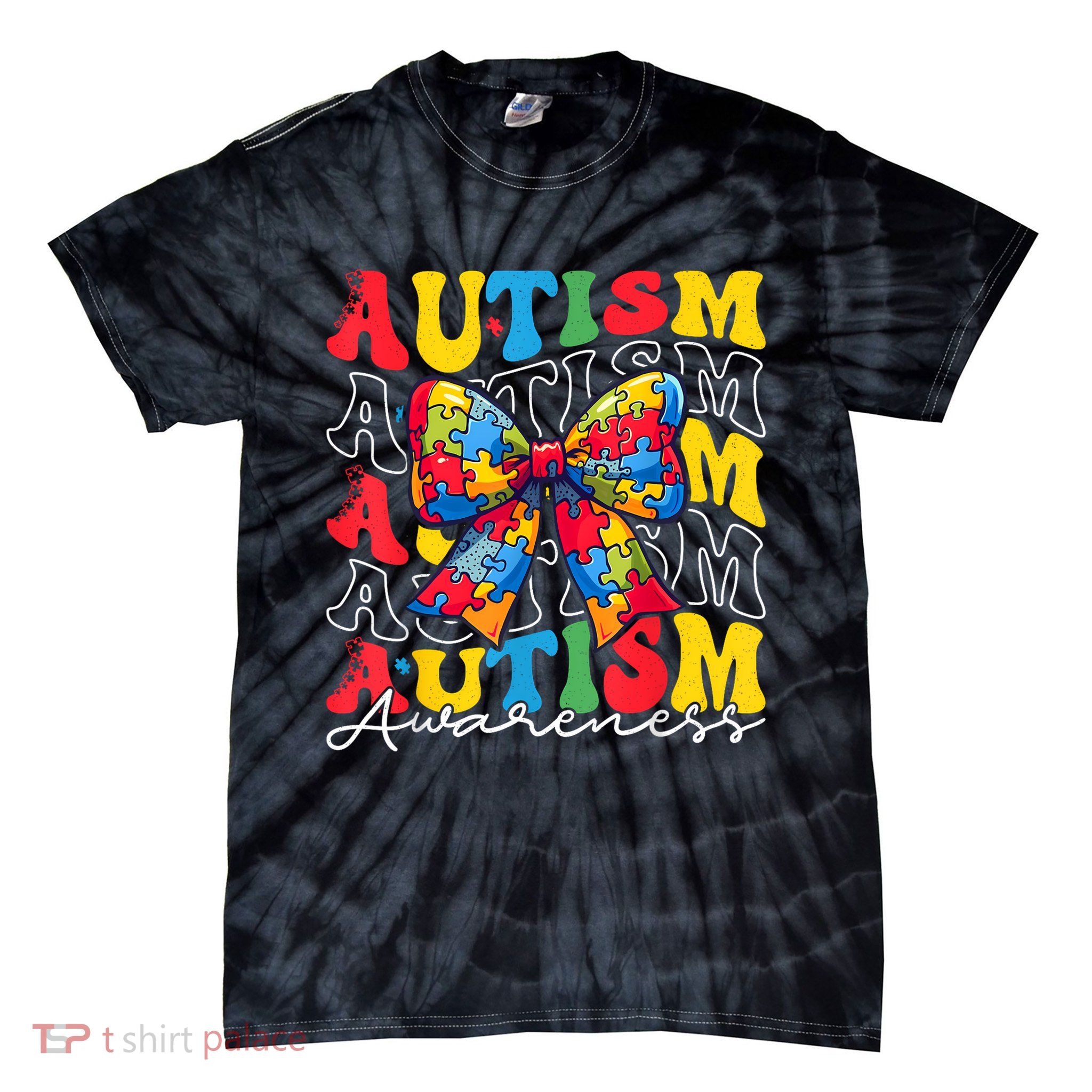 Puzzle Autism Awareness Coquette Bow Autism Awareness Day Tie-Dye T-Shirt