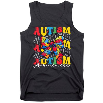 Puzzle Autism Awareness Coquette Bow Autism Awareness Day Tank Top