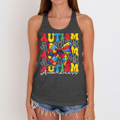 Puzzle Autism Awareness Coquette Bow Autism Awareness Day Women's Knotted Racerback Tank