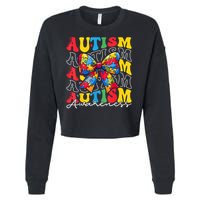 Puzzle Autism Awareness Coquette Bow Autism Awareness Day Cropped Pullover Crew