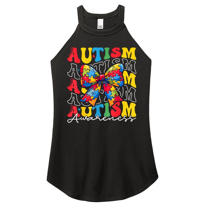 Puzzle Autism Awareness Coquette Bow Autism Awareness Day Women's Perfect Tri Rocker Tank