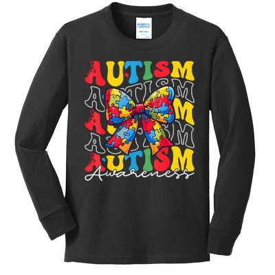 Puzzle Autism Awareness Coquette Bow Autism Awareness Day Kids Long Sleeve Shirt