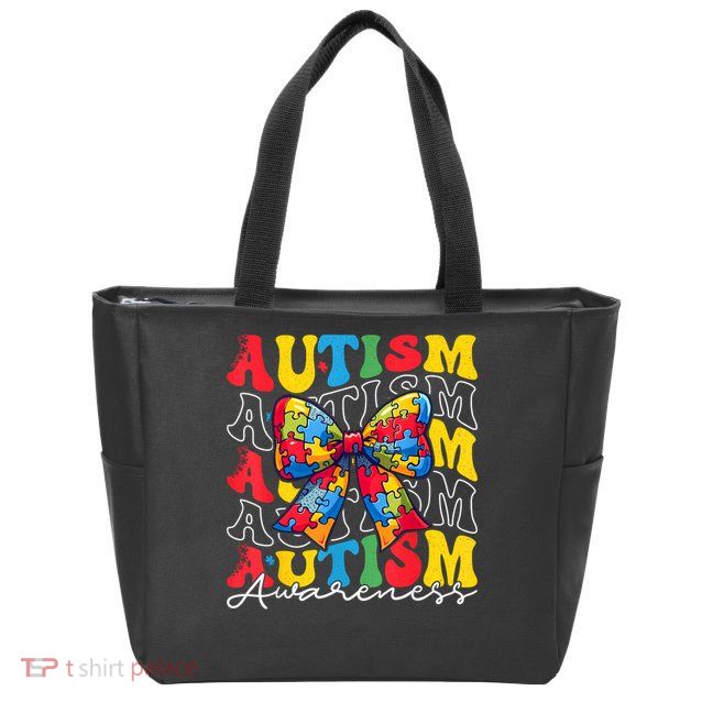 Puzzle Autism Awareness Coquette Bow Autism Awareness Day Zip Tote Bag