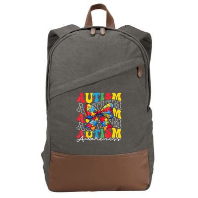 Puzzle Autism Awareness Coquette Bow Autism Awareness Day Cotton Canvas Backpack