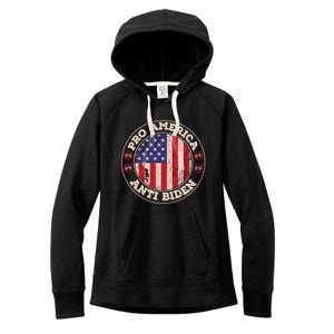 Pro America Anti Biden Flag Usa Impeach Joe Biden Anti Biden Women's Fleece Hoodie