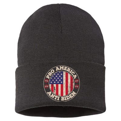 Pro America Anti Biden Flag Usa Impeach Joe Biden Anti Biden Sustainable Knit Beanie