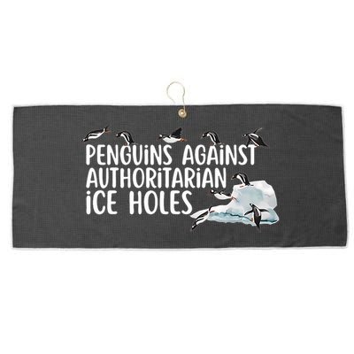  Penguins Against Authoritarian Ice Holes Sarcastic Large Microfiber Waffle Golf Towel