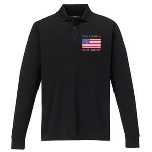 Pro America Antitrump S American Usa Flag Performance Long Sleeve Polo