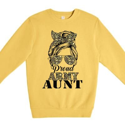 Proud Army Aunt Camouflage Messy Bun Soldier Mother's Day Premium Crewneck Sweatshirt