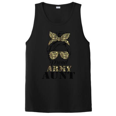 Proud Army Aunt Camouflage Messy Bun Soldier Mother's Day PosiCharge Competitor Tank