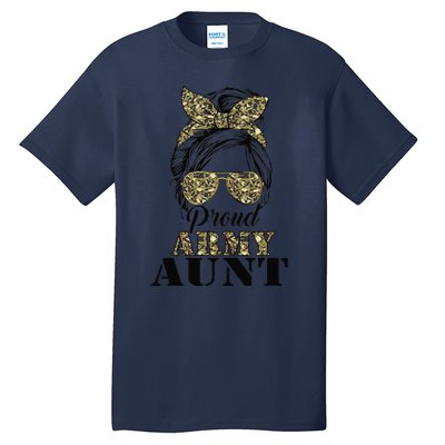 Proud Army Aunt Camouflage Messy Bun Soldier Mother's Day Tall T-Shirt