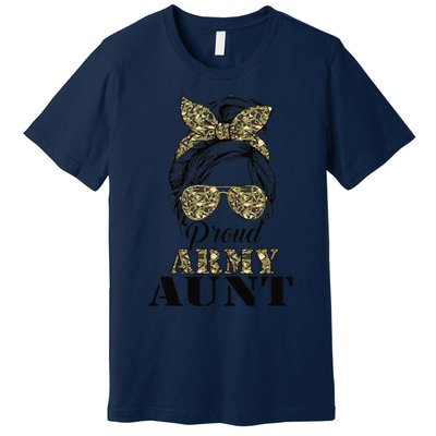 Proud Army Aunt Camouflage Messy Bun Soldier Mother's Day Premium T-Shirt