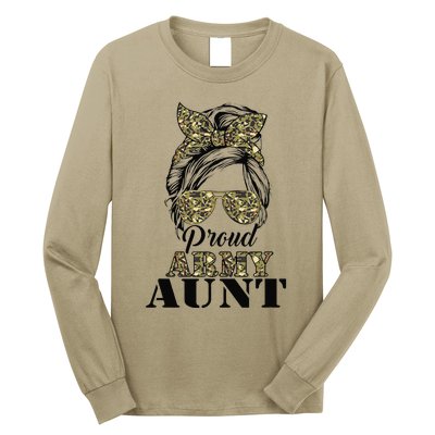 Proud Army Aunt Camouflage Messy Bun Soldier Mother's Day Long Sleeve Shirt