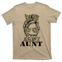 Proud Army Aunt Camouflage Messy Bun Soldier Mother's Day T-Shirt