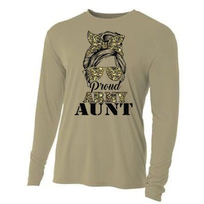 Proud Army Aunt Camouflage Messy Bun Soldier Mother's Day Cooling Performance Long Sleeve Crew