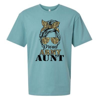 Proud Army Aunt Camouflage Messy Bun Soldier Mother's Day Sueded Cloud Jersey T-Shirt