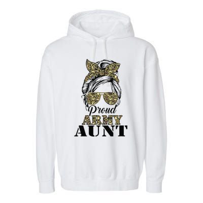 Proud Army Aunt Camouflage Messy Bun Soldier Mother's Day Garment-Dyed Fleece Hoodie