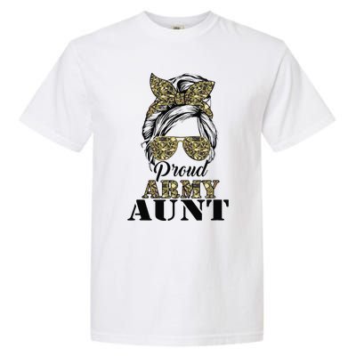 Proud Army Aunt Camouflage Messy Bun Soldier Mother's Day Garment-Dyed Heavyweight T-Shirt