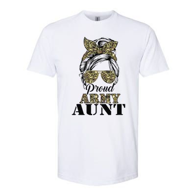 Proud Army Aunt Camouflage Messy Bun Soldier Mother's Day Softstyle CVC T-Shirt