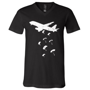 Paratrooper Army Airborne Parachute Jump Paratroops V-Neck T-Shirt