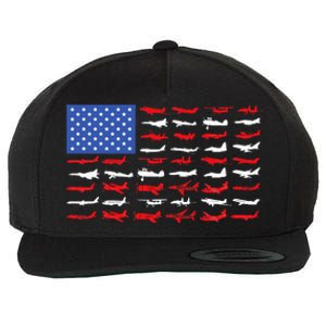 Pilot Airplane American Flag Plane Aviation Wool Snapback Cap