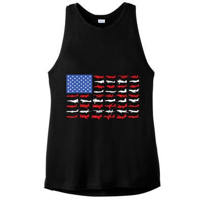 Pilot Airplane American Flag Plane Aviation Short Sleeve Ladies PosiCharge Tri-Blend Wicking Tank