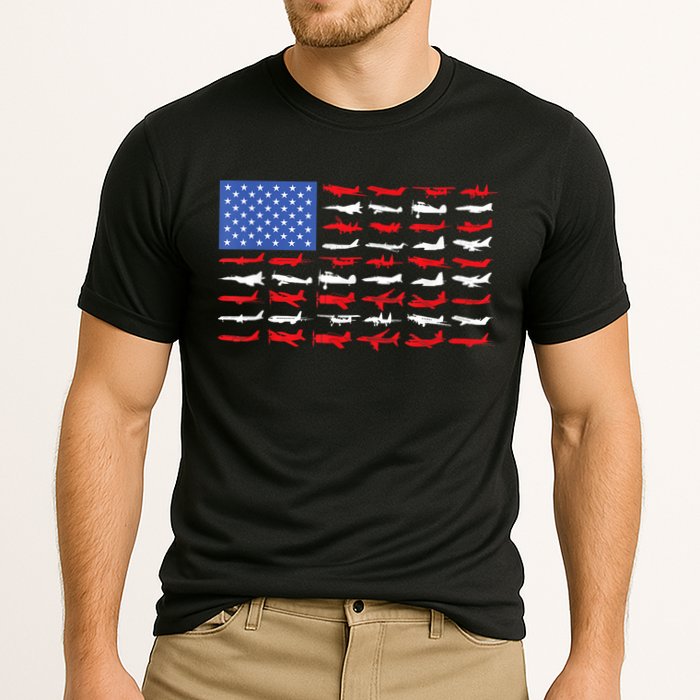 Pilot Airplane American Flag Plane Aviation Short Sleeve Cooling Performance Crew T-Shirt